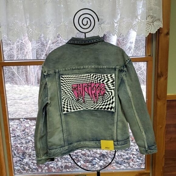 WESC Guilty Pleasures Unisex Embroidered Graphic Motorcycle Sz. M Jean J… - Picture 2 of 8